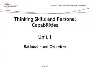 Thinking Skills and Personal Capabilities Unit 1 Rationale