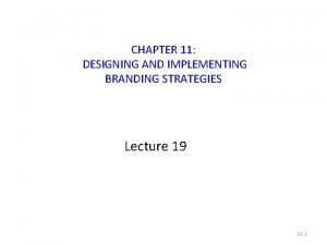 CHAPTER 11 DESIGNING AND IMPLEMENTING BRANDING STRATEGIES Lecture