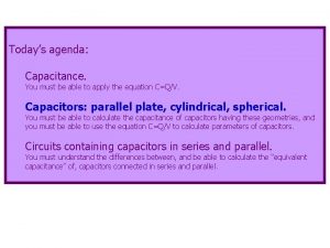 Todays agenda Capacitance You must be able to