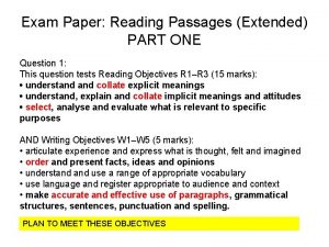 Exam Paper Reading Passages Extended PART ONE Question