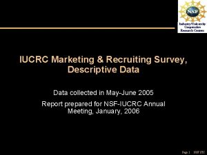 IndustryUniversity Cooperative Research Centers IUCRC Marketing Recruiting Survey