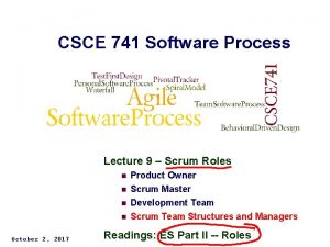 CSCE 741 Software Process Lecture 04 Availability Topics
