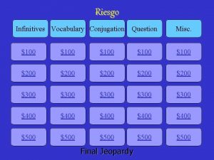 Riesgo Infinitives Vocabulary Conjugation Question Misc 100 100