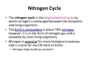 Nitrogen Cycle The nitrogen cycle is the biogeochemical