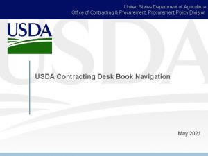 United States Department of Agriculture Office of Contracting