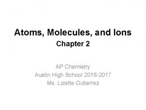 Atoms Molecules and Ions Chapter 2 AP Chemistry