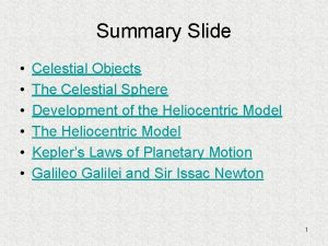 Summary Slide Celestial Objects The Celestial Sphere Development