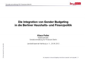 Senatsverwaltung fr Finanzen Berlin Die Integration von Gender