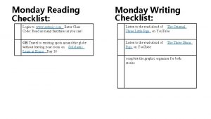 Monday Reading Checklist Monday Writing Checklist Login to