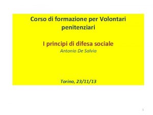 Corso di formazione per Volontari penitenziari I principi