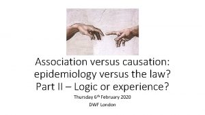 Association versus causation epidemiology versus the law Part