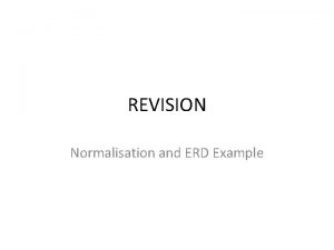 REVISION Normalisation and ERD Example Normalisation A publishing