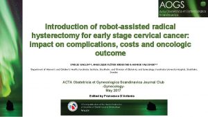 Introduction of robotassisted radical hysterectomy for early stage