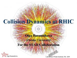 Collision Dynamics at RHIC Olga Barannikova Purdue University