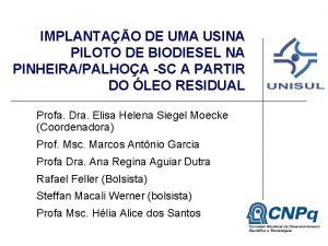 IMPLANTAO DE UMA USINA PILOTO DE BIODIESEL NA