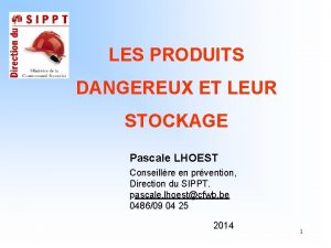 LES PRODUITS DANGEREUX ET LEUR STOCKAGE Pascale LHOEST