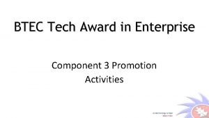 BTEC Tech Award in Enterprise Component 3 Promotion