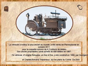 La vhicule moteur le plus ancien au monde