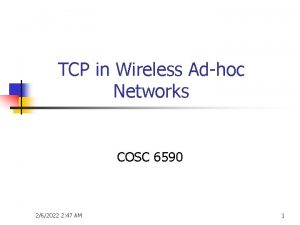 TCP in Wireless Adhoc Networks COSC 6590 262022