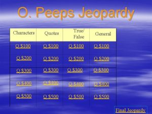 O Peeps Jeopardy Characters Quotes True False Q