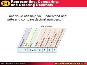 Representing Comparing 3 1 and Ordering Decimals Place