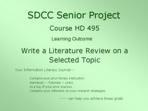 SDCC Senior Project Course HD 495 Learning Outcome