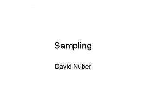 Sampling David Nuber What is sampling Selecting a