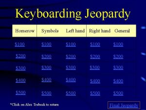 Keyboarding Jeopardy Homerow Symbols Left hand Right hand