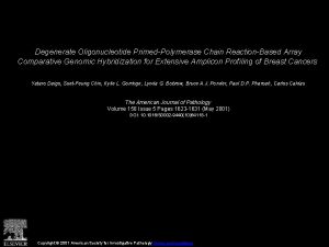 Degenerate Oligonucleotide PrimedPolymerase Chain ReactionBased Array Comparative Genomic