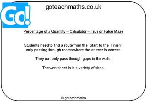 Percentage of a Quantity Calculator True or False