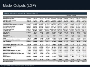 Model Outputs LGF Cashflow Summary for Discounted Cashflow