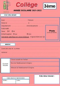 Collge 3me ANNEE SCOLAIRE 2021 2022 ETAT CIVIL