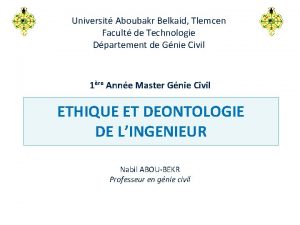 Universit Aboubakr Belkaid Tlemcen Facult de Technologie Dpartement