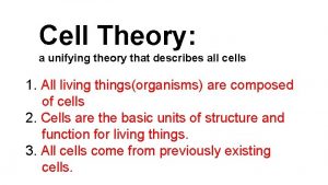 Cell Theory a unifying theory that describes all