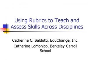 Using Rubrics to Teach and Assess Skills Across