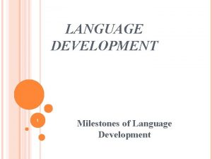 LANGUAGE DEVELOPMENT 1 Milestones of Language Development LANGUAGE