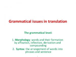 Grammatical issues in translation The grammatical level 1