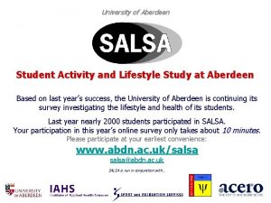 University of Aberdeen Student Activity and Lifestyle Study