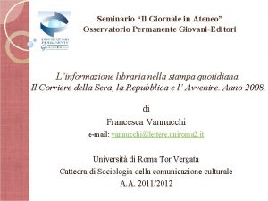 Seminario Il Giornale in Ateneo Osservatorio Permanente GiovaniEditori