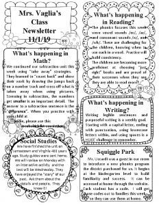 Mrs Vaglias Class Newsletter 11119 Whats happening in