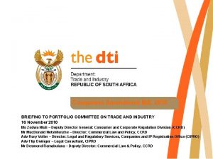 Companies Amendment Bill 2010 BRIEFING TO PORTFOLIO COMMITTEE