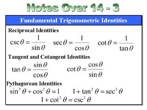 Fundamental Trigonometric Identities Reciprocal Identities Tangent and Cotangent