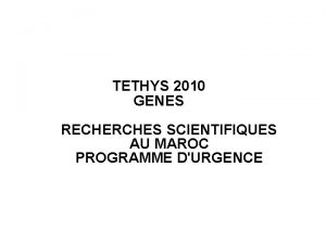 TETHYS 2010 GENES RECHERCHES SCIENTIFIQUES AU MAROC PROGRAMME