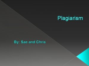 Plagiarism By Sae and Chris Understanding Plagiarism Understanding