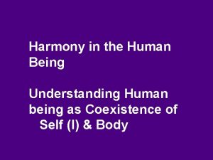 Harmony in the Human Being Understanding Human being