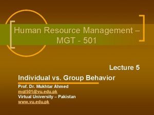 Human Resource Management MGT 501 Lecture 5 Individual