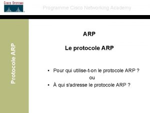 Programme Cisco Networking Academy Protocole ARP Le protocole