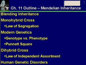 1 Ch 11 Outline Mendelian Inheritance Blending Inheritance