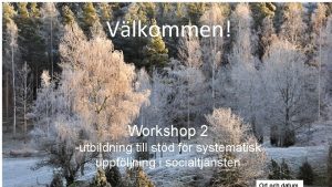Vlkommen Workshop 2 utbildning till std fr systematisk