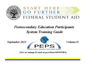 Postsecondary Education Participants System Training Guide September 2013